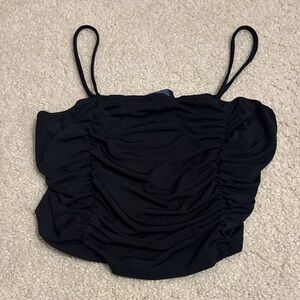 Ruched Black Spaghetti Strap Crop Top
